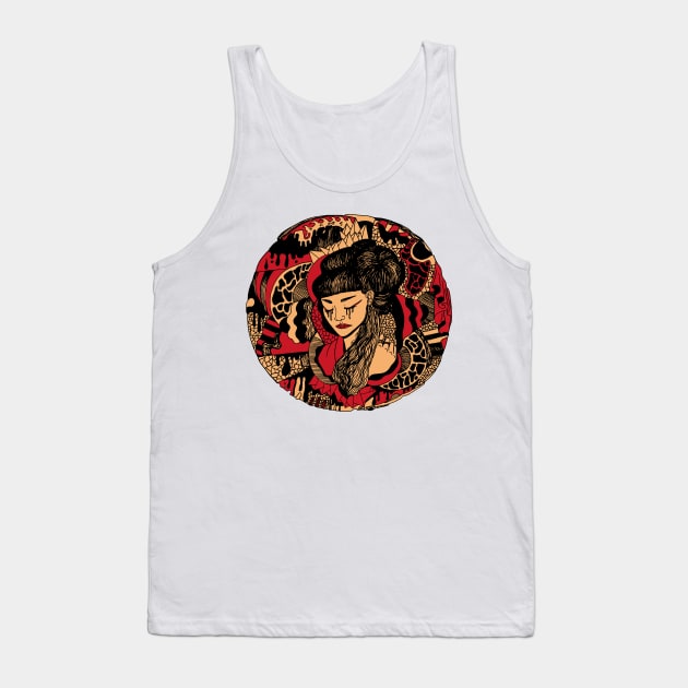 Red and Cream Circle of The Geisha Tank Top by kenallouis